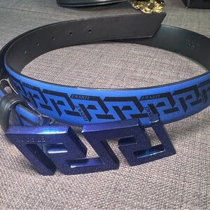 Versace Blue Belt Bag with Geometric Design